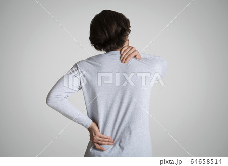 Tired man feel pain in neck and back 64658514