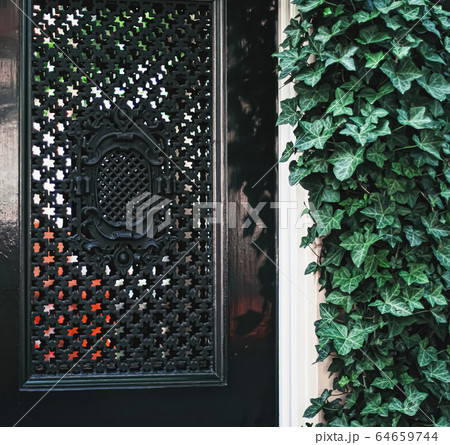 Architectural detail of a building on the main city center street of Amsterdam in Netherlands 64659744