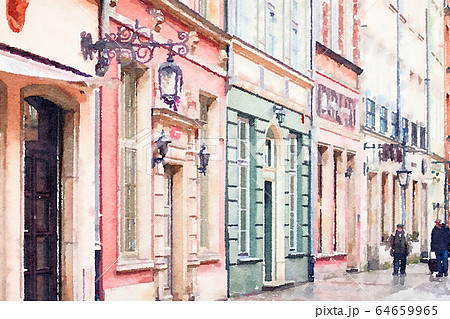 Watercolour Art Print, Travel in Europe Scene 64659965