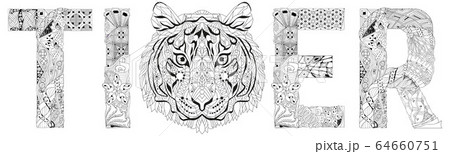 Word tiger. Vector zentangle object for coloring Word tiger. Vector zentangle object for coloring 64660751