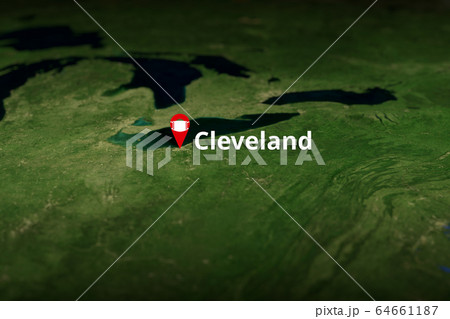 Cleveland, United States geotag with face mask, coronavirus disease self-isolation related 3D rendering 64661187