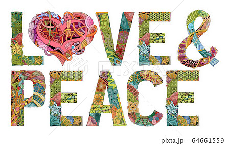 LOVE and PEACE. Vector decorative zentangle objectのイラスト素材