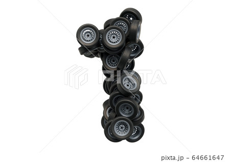 Number 1 from car wheels, 3D rendering 64661647