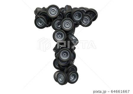 Letter T from car wheels, 3D rendering 64661667
