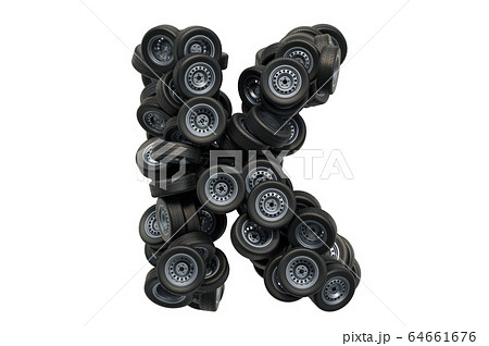 Letter K from car wheels, 3D rendering 64661676