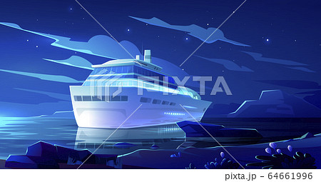 Cruise liner in ocean at night. Modern ship, boat 64661996