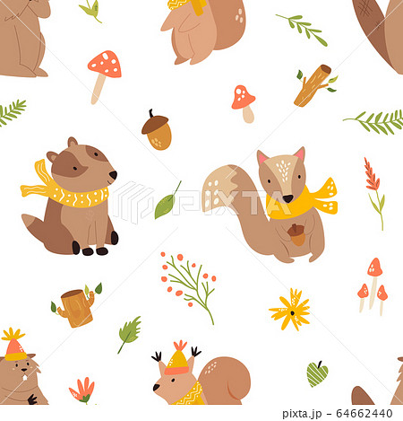 Cute seamless pattern with funny forest animals 64662440