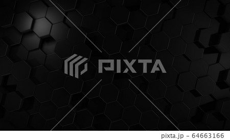 3D rendering of abstract hexagonal geometric black surfaces in virtual space 3D rendering of abstract hexagonal geometric black surfaces in virtual space 64663166