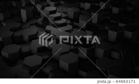 3D rendering of abstract hexagonal geometric black surfaces in virtual space 64663171
