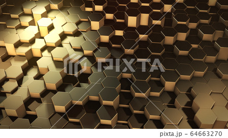 3D rendering of abstract hexagonal geometric golden surfaces in virtual space 3D rendering of abstract hexagonal geometric golden surfaces in virtual space 64663270