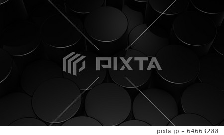 3D rendering of abstract cylindrical geometric black surfaces in virtual space 64663288
