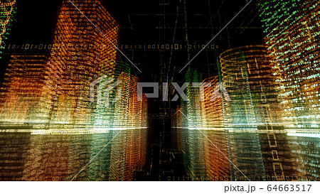 3D rendering of abstract virtual city inside a computer system. Hologram 3D Big Data Digital City 3D rendering of abstract virtual city inside a computer system. Hologram 3D Big Data Digital City 64663517