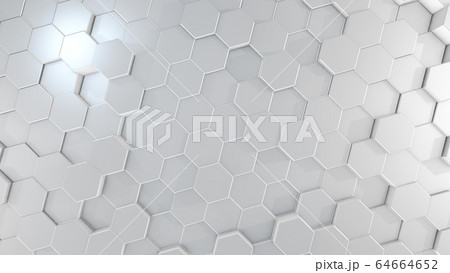 3D rendering of abstract hexagonal geometric white surfaces in virtual space 64664652