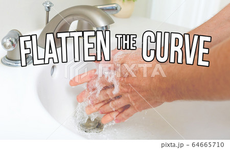 Flatten the Curve theme with a person washing their hands 64665710