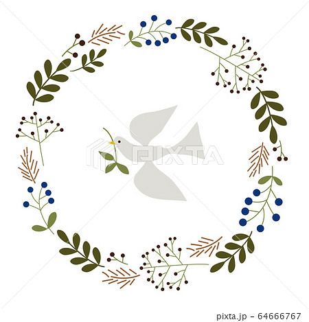 リース 鳥 鳩 飾り 囲み フレーム 素材のイラスト素材