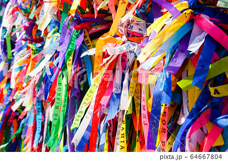 Famous touristic place where people make wishes while tie the ribbons in front of the church. Famous touristic place where people make wishes while tie the ribbons in front of the church. 64667804