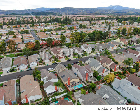 Aerial view of large-scale residential neighborhood, Irvine, California Aerial view of large-scale residential neighborhood, Irvine, California 64668231