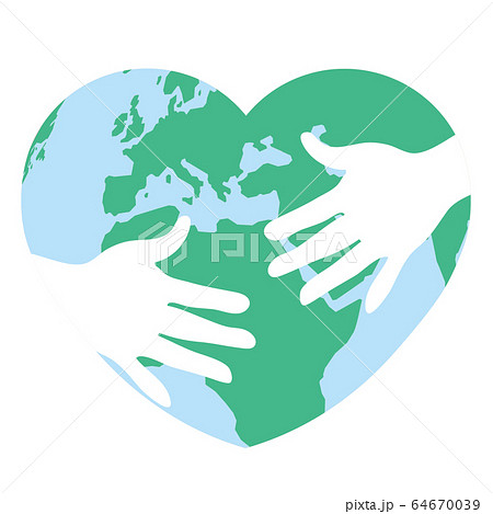 ハート型の地球を抱える手のイラスト素材