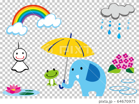 ゾウさん　梅雨イラストセット 64670975