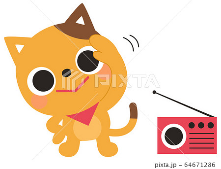 ラジオ体操をするネコのイラスト素材