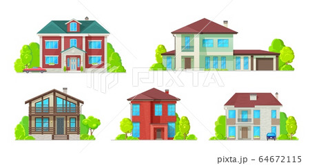 Real estate icons, residential buildings houses 64672115