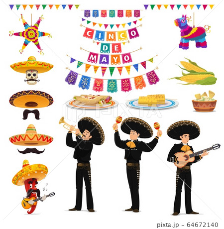 Cinco de Mayo food, musician, sombrero and pinata 64672140