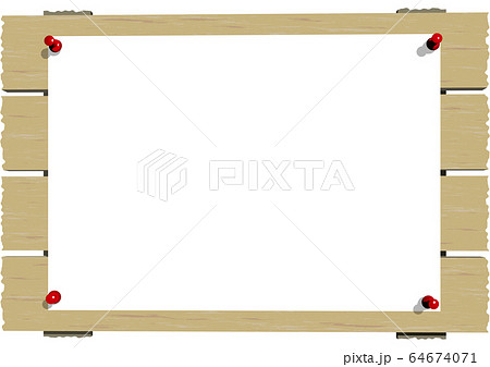 ベクターイラスト 木製ボードにピンでとめられた白い張り紙 右上から光 背景透明のイラスト素材