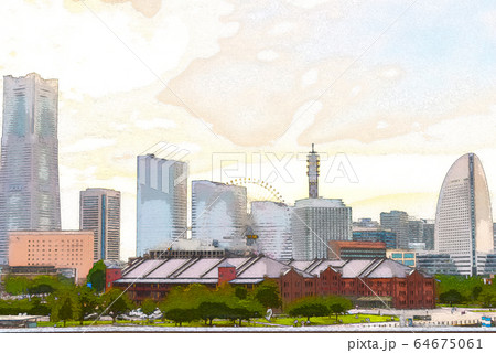 横浜 みなとみらい 夕方のイラスト素材 横浜 みなとみらい 夕方のイラスト素材