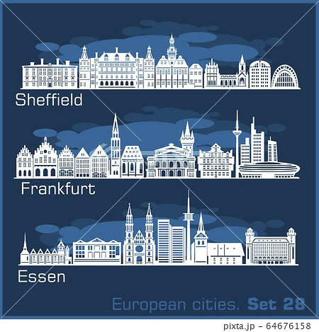European cities - Essen, Sheffield, Frankfurt. Detailed architecture. 64676158