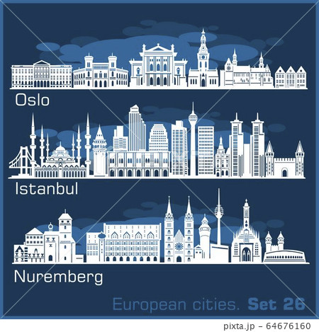 European Cities Oslo Istanbul Nuremberg のイラスト素材