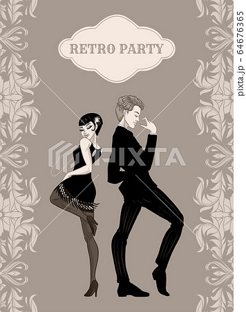 Retro party card, man and woman dressed in 1920s 64676365