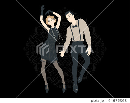 Retro party card, man and woman dressed in 1920s 64676368