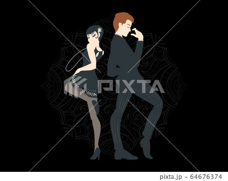 Retro party card, man and woman dressed in 1920s Retro party card, man and woman dressed in 1920s 64676374