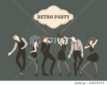 Retro party card, men and women dressed in 1920s Retro party card, men and women dressed in 1920s 64676375