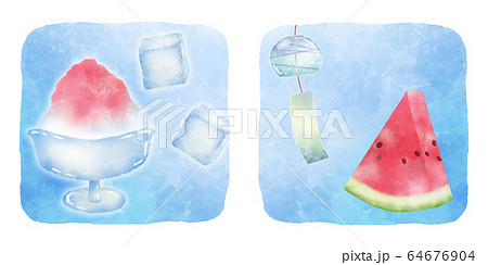 夏の風物詩 食べ物 かき氷とスイカのイラスト素材