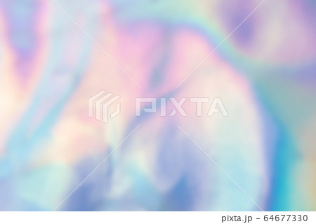 Abstract holographic purple pink background. Liquid neon rainbow foil in unicorn style. Marble iridescent futuristic texture. Trend style 90s. 64677330