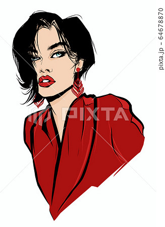 Portrait of a young woman with red coat Portrait of a young woman with red coat 64678870