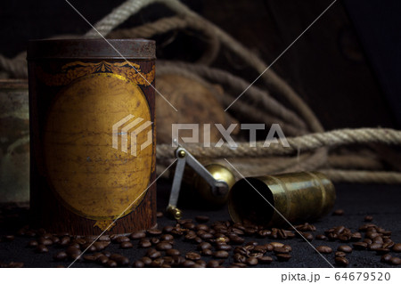 Vintage Rusted Coffee Tin Canister and Grinder 64679520