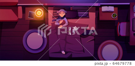 Sick woman lying in bed with fever top view 64679778