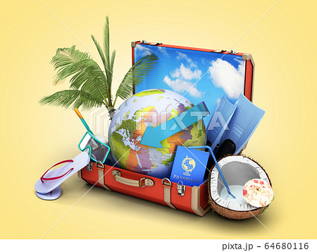 modern summer travel concept suitcase with a globe modern summer travel concept suitcase with a globe 64680116