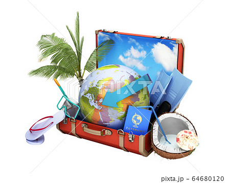 modern summer travel concept suitcase with a globe modern summer travel concept suitcase with a globe 64680120