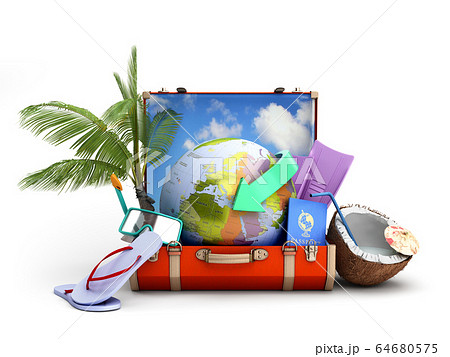 modern summer travel concept suitcase with a globe modern summer travel concept suitcase with a globe 64680575
