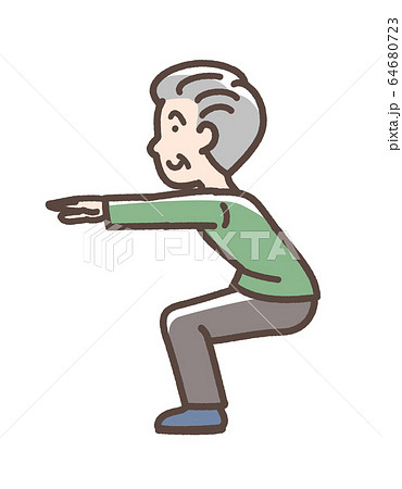 スクワット 男性 高齢者のイラスト素材