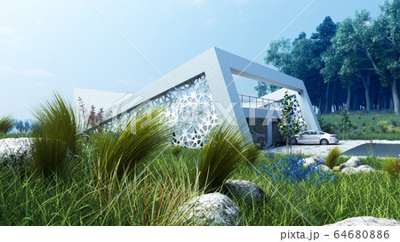 nature housing concept modern style lake house 3d 64680886