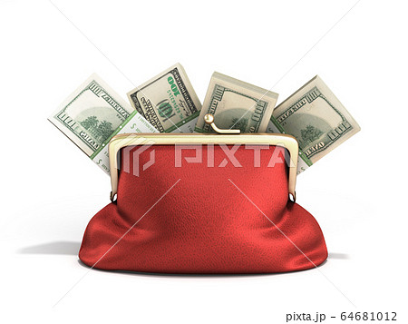 Red wallet with dollar money stacks 3d render on Red wallet with dollar money stacks 3d render on 64681012