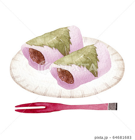 桜餅 和菓子 水彩 イラストのイラスト素材