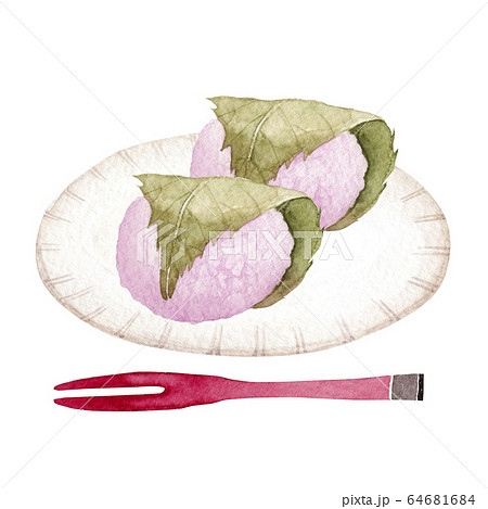 桜餅 和菓子 水彩 イラストのイラスト素材