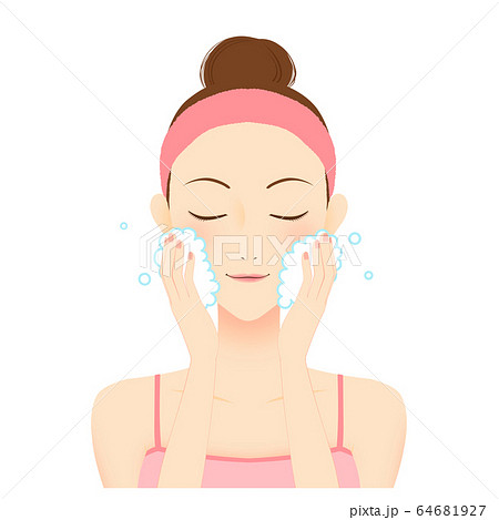 洗顔 女性 イラストのイラスト素材