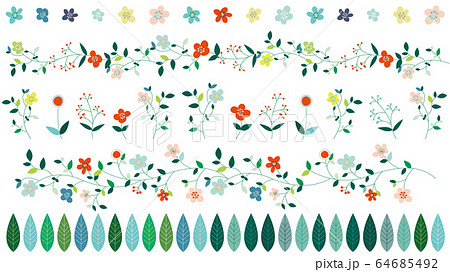 北欧風 花と葉っぱのラインセットのイラスト素材