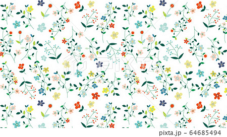 北欧風 花と葉っぱパターンのイラスト素材
